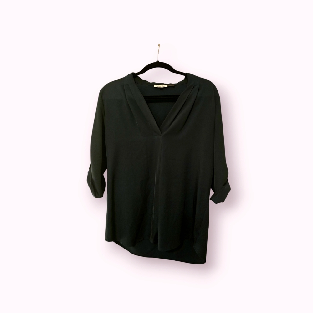 Calvin Klein V Neck Roll Sleeve Blouse